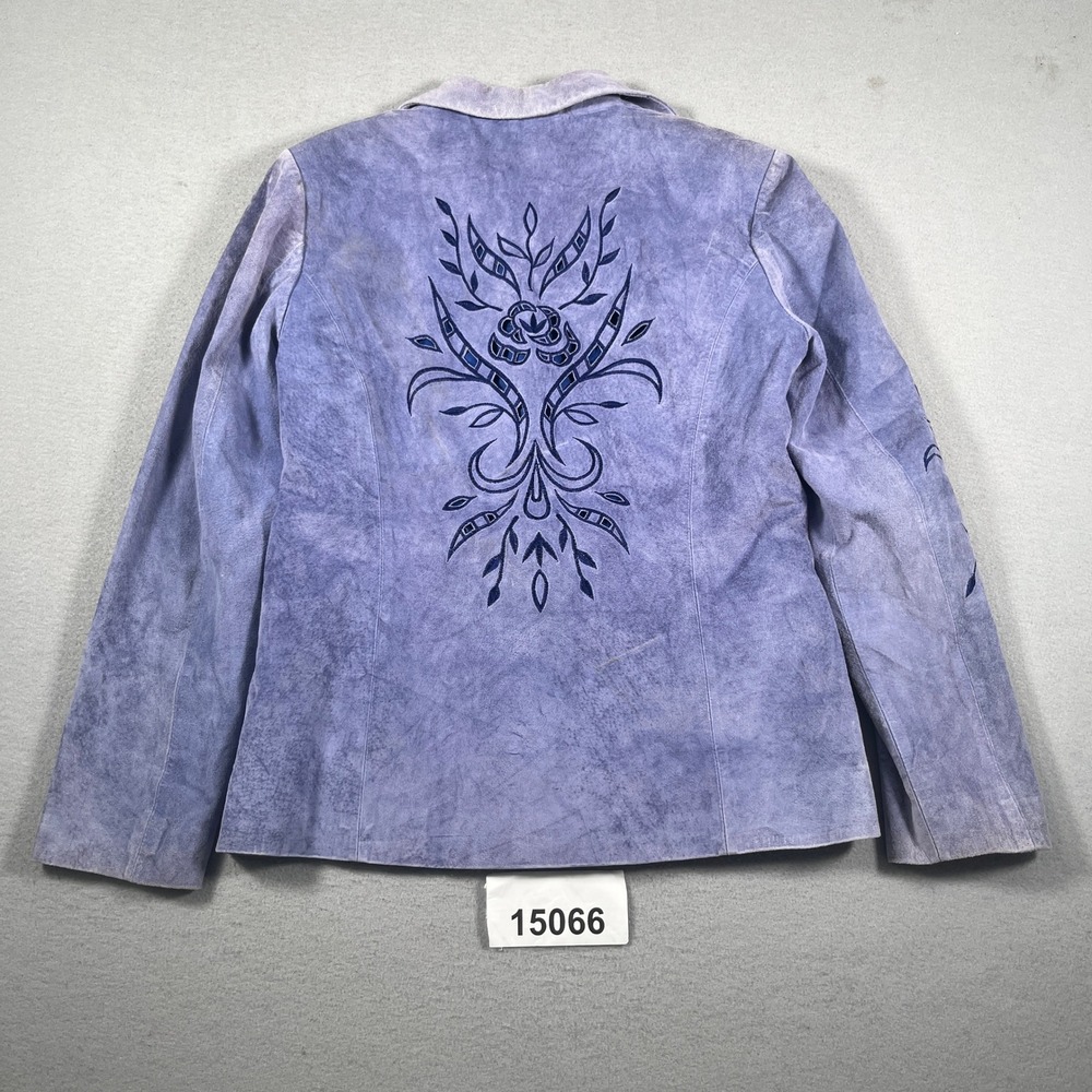 Vintage Victor Costa Leather Blazer Womens XS Purple Good Floral Embroidered